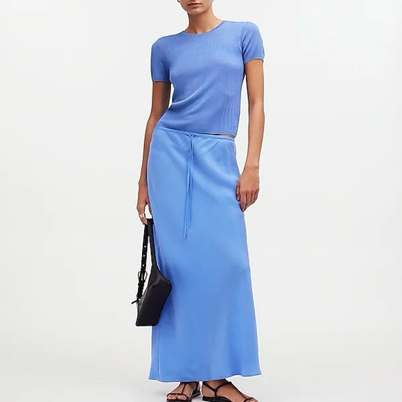 New Madewell Micro Rib Fitted Short Sleeve Sweater Tee NQ337 Celeste Blue XS - Picture 6 of 16